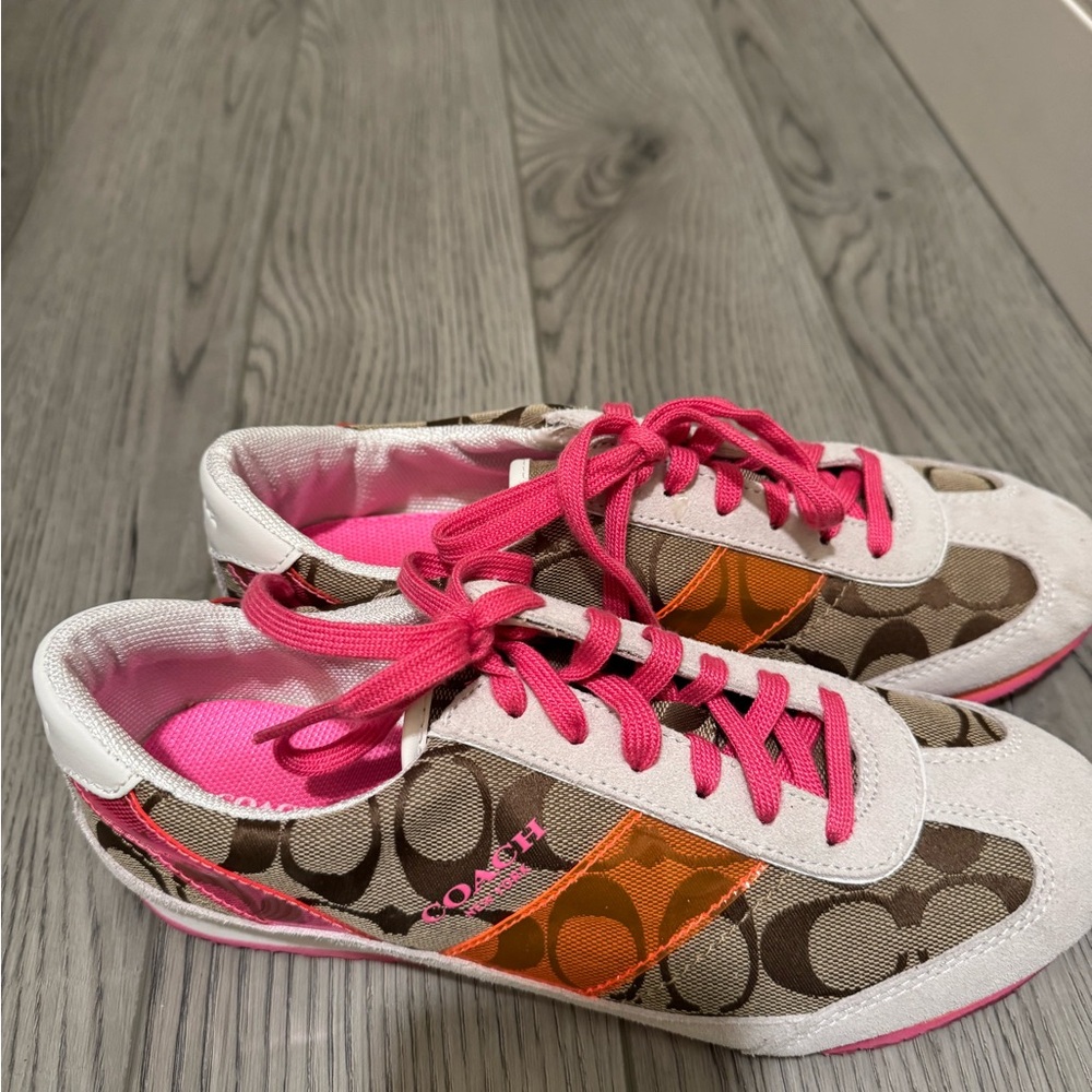 Coach Women's Sneakers with Pink and Orange Accents